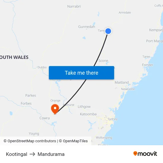 Kootingal to Mandurama map
