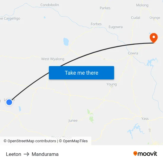 Leeton to Mandurama map