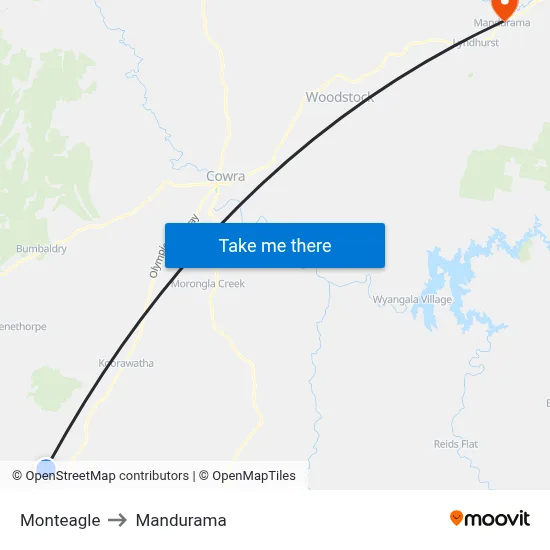 Monteagle to Mandurama map