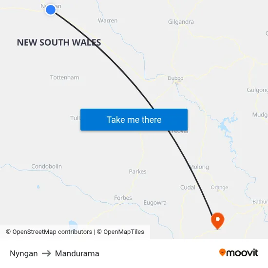 Nyngan to Mandurama map