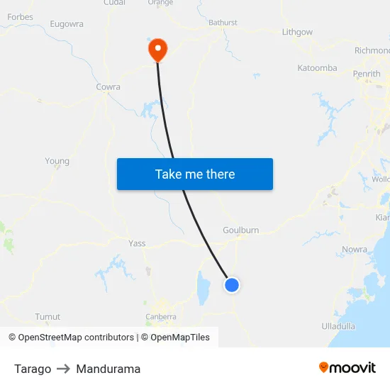 Tarago to Mandurama map