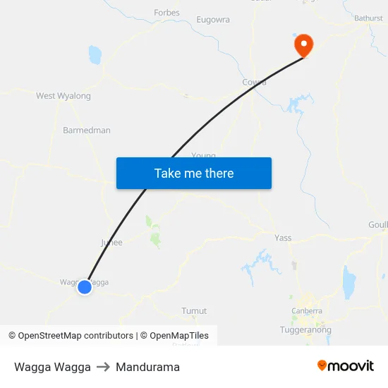 Wagga Wagga to Mandurama map