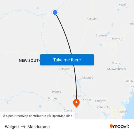 Walgett to Mandurama map