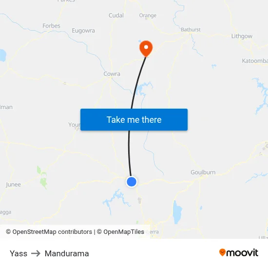 Yass to Mandurama map
