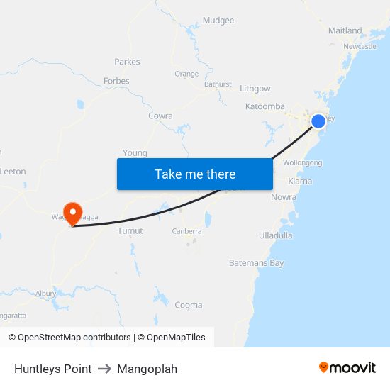 Huntleys Point to Mangoplah map