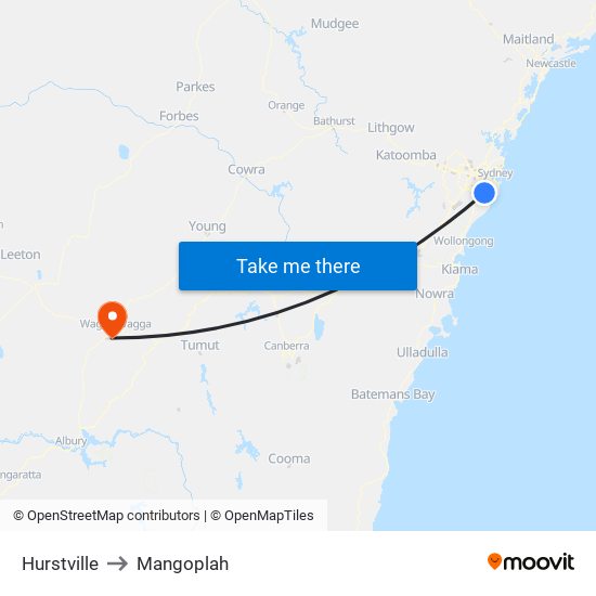 Hurstville to Mangoplah map