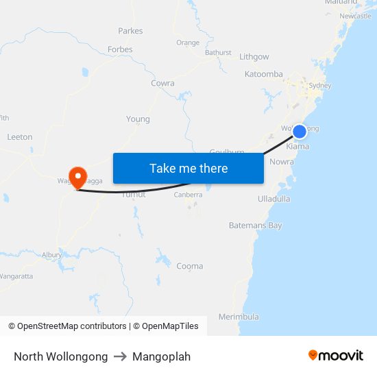 North Wollongong to Mangoplah map