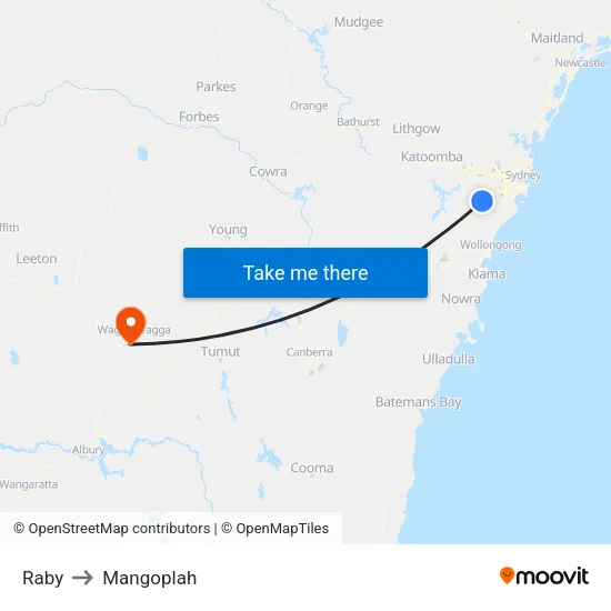 Raby to Mangoplah map