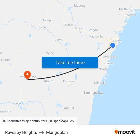 Revesby Heights to Mangoplah map