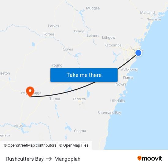 Rushcutters Bay to Mangoplah map