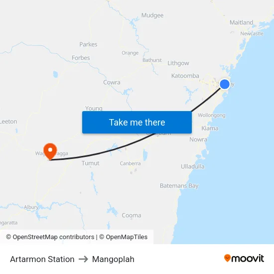 Artarmon Station to Mangoplah map
