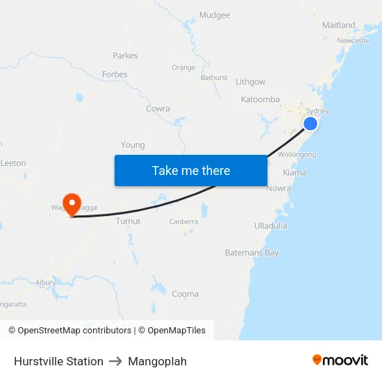 Hurstville Station to Mangoplah map