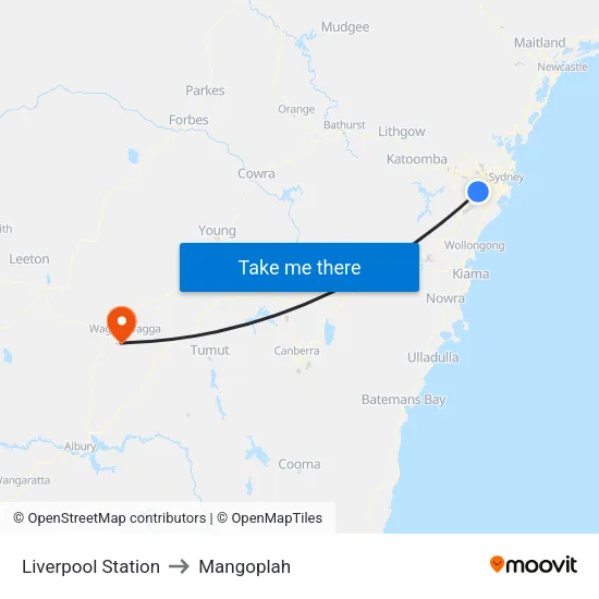Liverpool Station to Mangoplah map