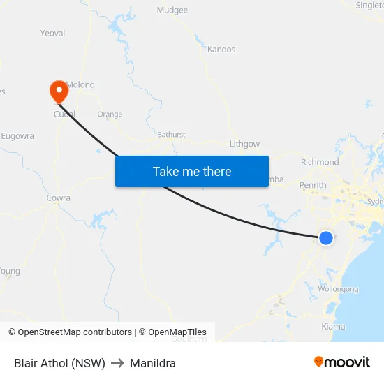 Blair Athol (NSW) to Manildra map