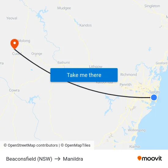 Beaconsfield (NSW) to Manildra map