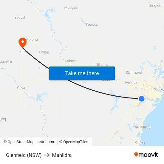 Glenfield (NSW) to Manildra map