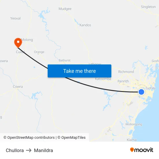 Chullora to Manildra map