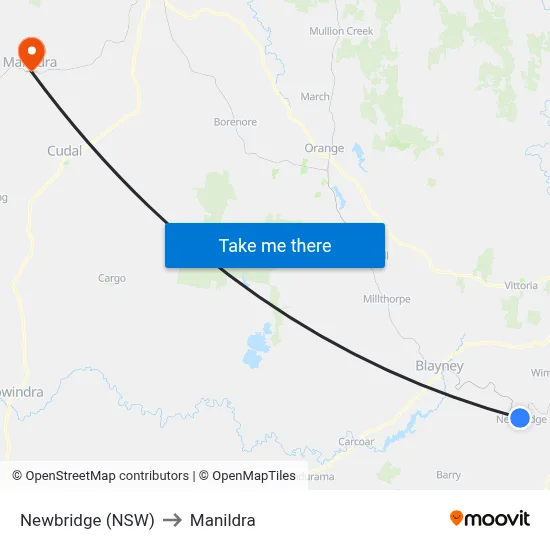 Newbridge (NSW) to Manildra map