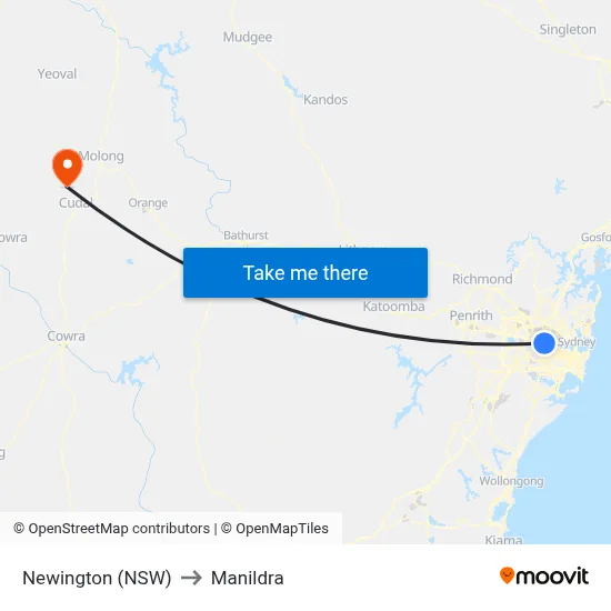 Newington (NSW) to Manildra map