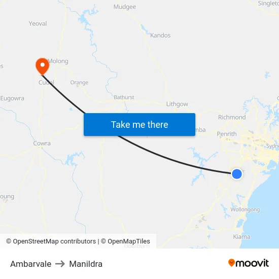Ambarvale to Manildra map