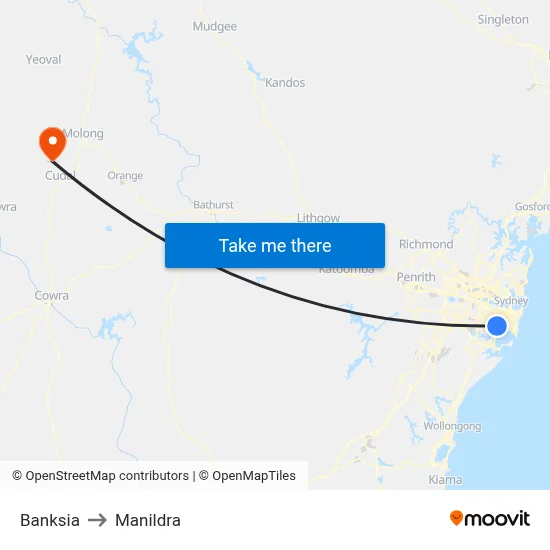 Banksia to Manildra map