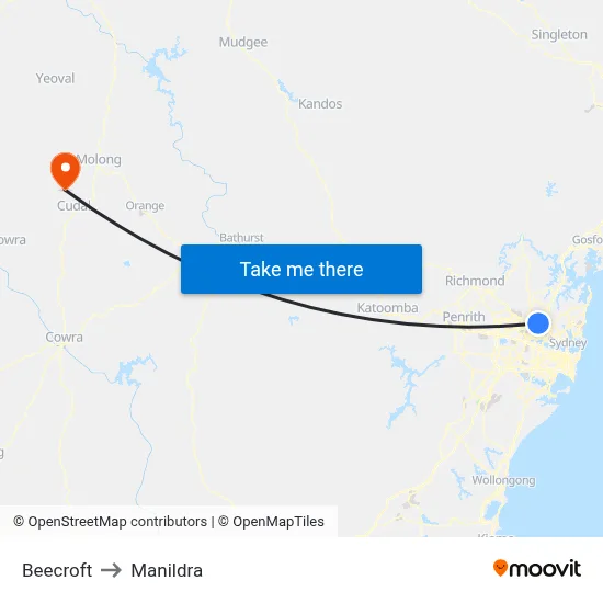 Beecroft to Manildra map