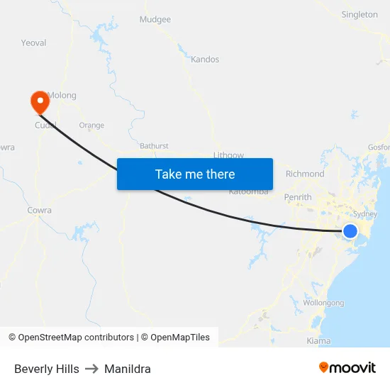 Beverly Hills to Manildra map
