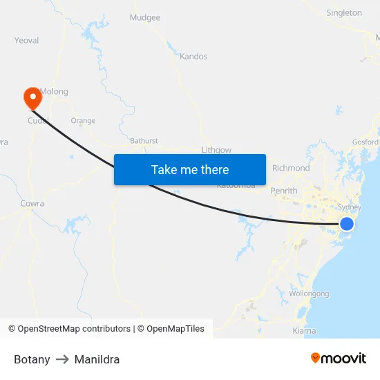Botany to Manildra map