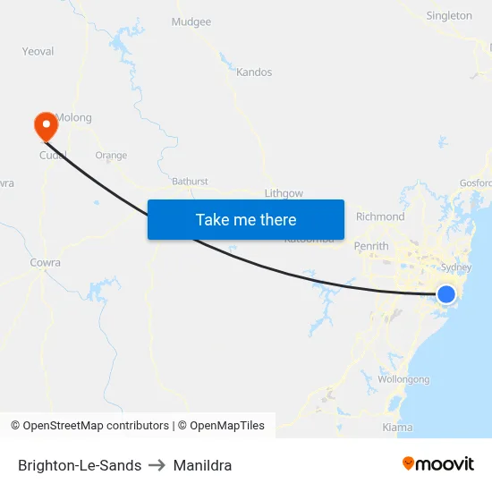 Brighton-Le-Sands to Manildra map