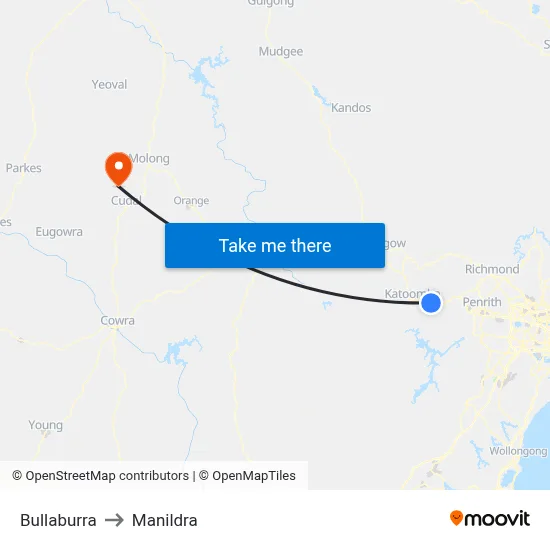 Bullaburra to Manildra map