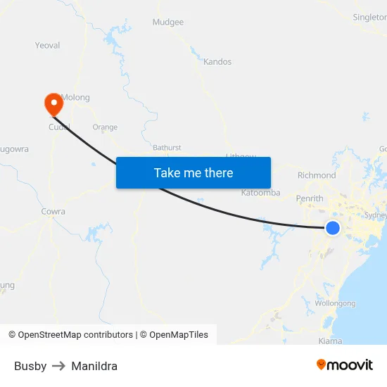 Busby to Manildra map