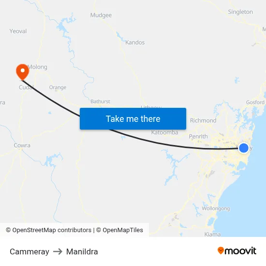 Cammeray to Manildra map