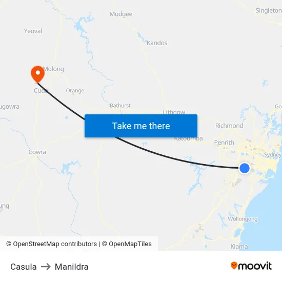 Casula to Manildra map