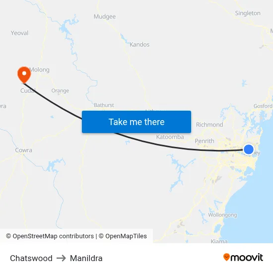 Chatswood to Manildra map