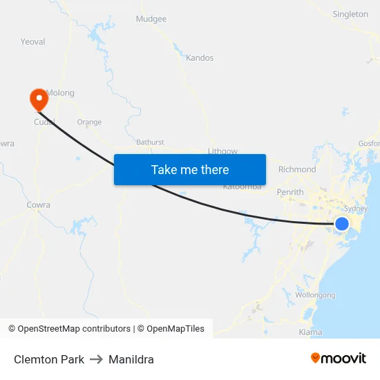 Clemton Park to Manildra map