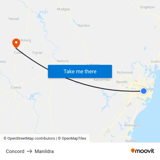 Concord to Manildra map
