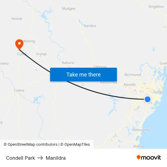 Condell Park to Manildra map