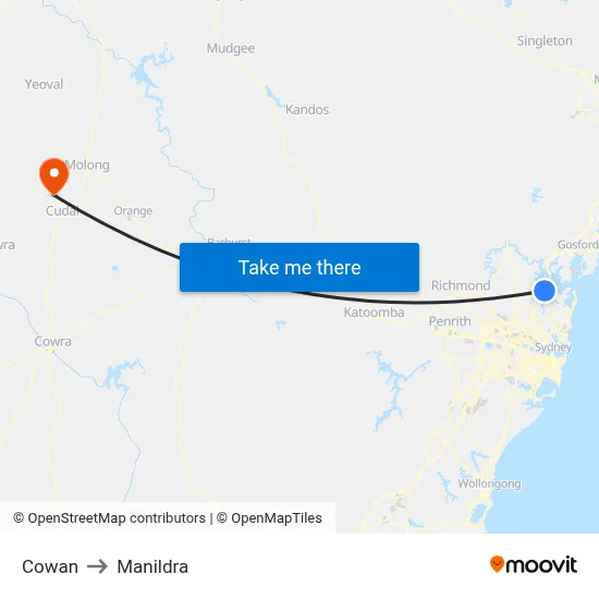 Cowan to Manildra map