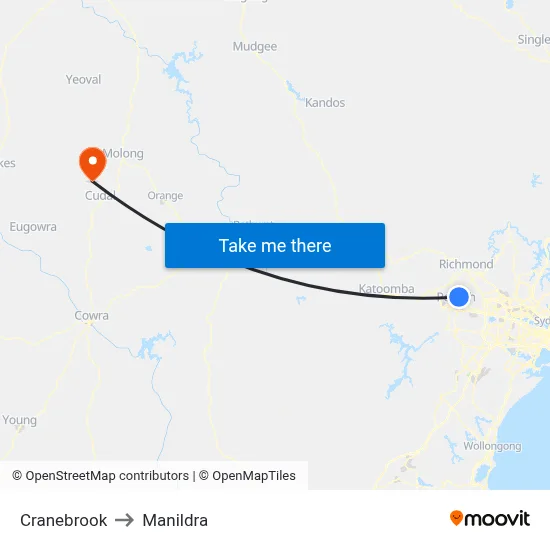 Cranebrook to Manildra map