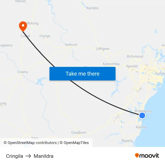 Cringila to Manildra map