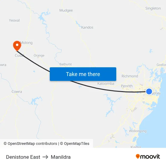 Denistone East to Manildra map