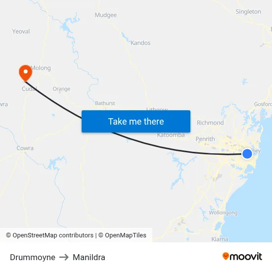Drummoyne to Manildra map