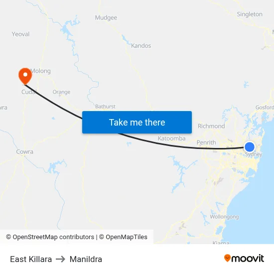 East Killara to Manildra map