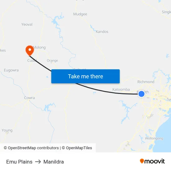 Emu Plains to Manildra map
