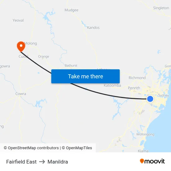 Fairfield East to Manildra map