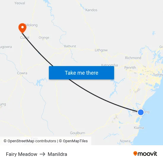 Fairy Meadow to Manildra map
