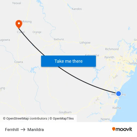 Fernhill to Manildra map