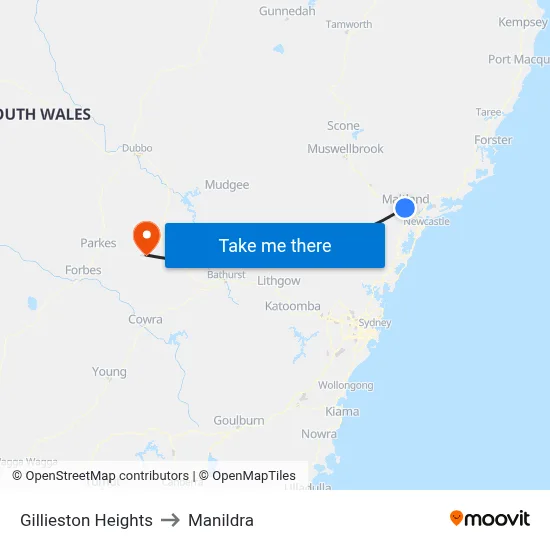 Gillieston Heights to Manildra map