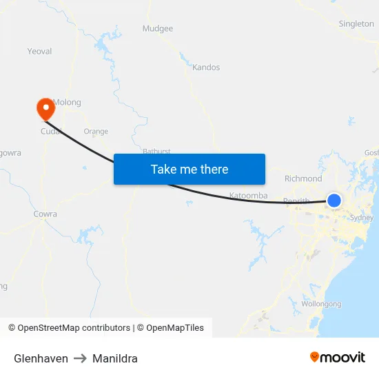 Glenhaven to Manildra map