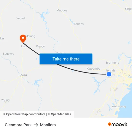 Glenmore Park to Manildra map